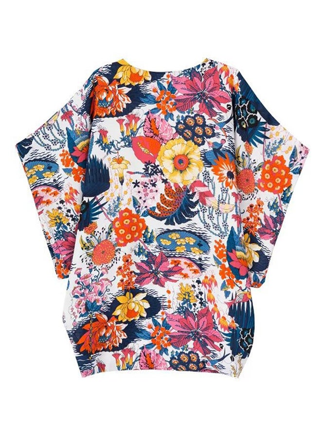 Generic - Floral Design Half Sleeve Coat Multicolour - Image 1