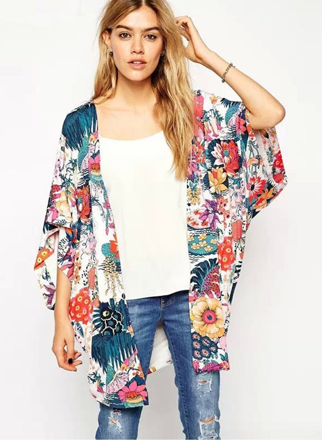 Generic - Floral Design Half Sleeve Coat Multicolour - Image 1