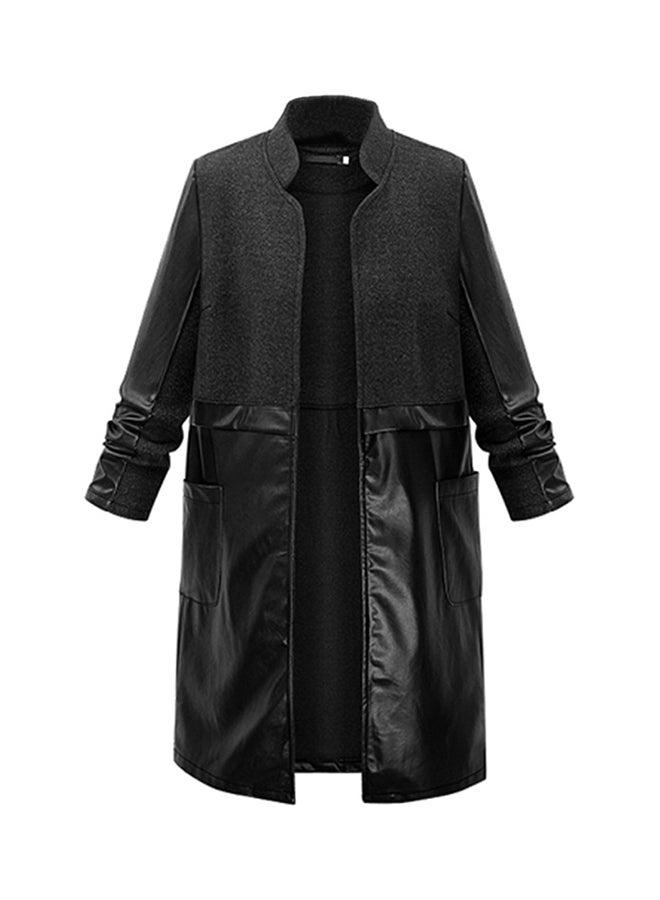 Stand Collar Long Sleeve Jacket Black  - Image 1