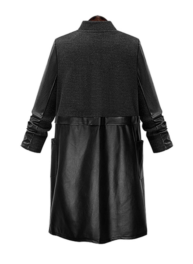 Stand Collar Long Sleeve Jacket Black  - Image 2