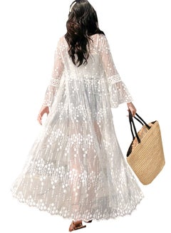 Generic Loose Casual Long Sleeve Kimono White  - Image 2