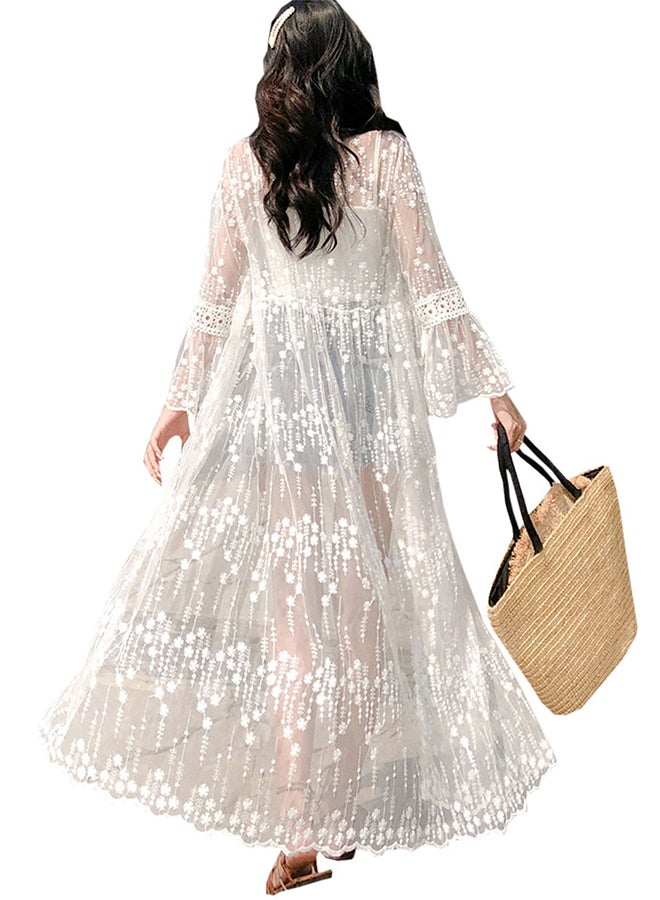 Loose Casual Long Sleeve Kimono White  - Image 2