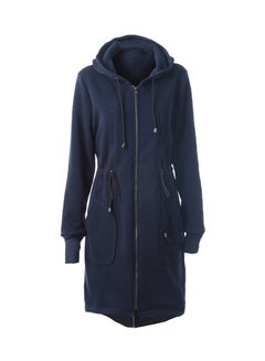 Solid Design Long Sleeve Coat Navy