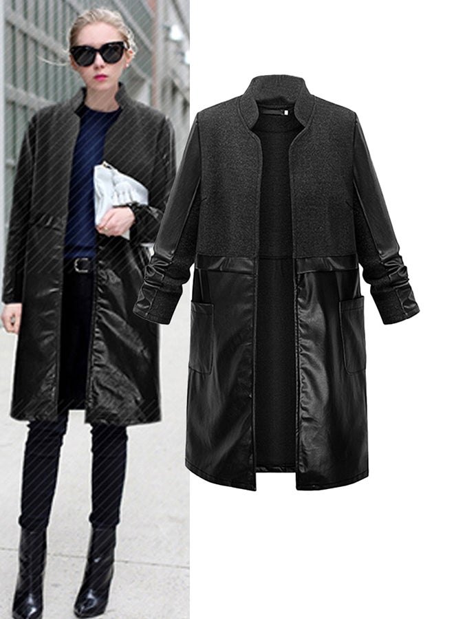 Stand Collar Long Sleeve Jacket Black  - Image 3