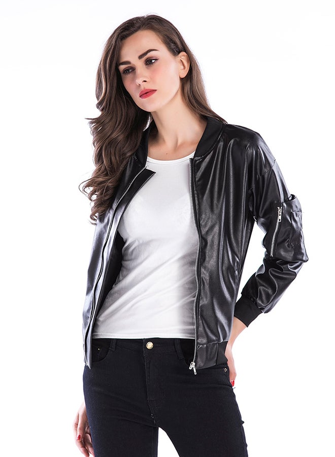 جاكيت بأكمام طويلة وياقة عالية أسود - Image 1