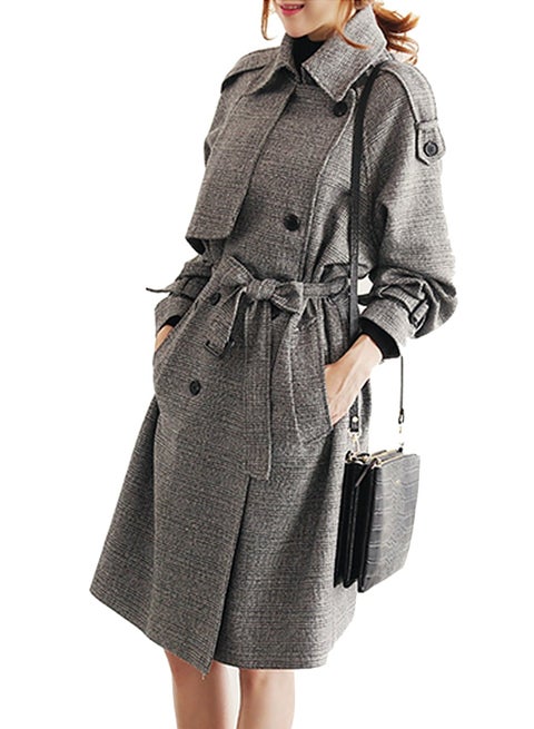 Bow Turn Down Collar Coat Grey