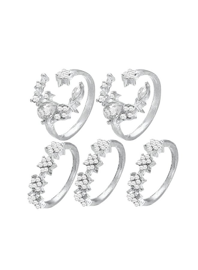 Sharpdo - 5-Piece Rhinestone Studded Rings Set - Image 1