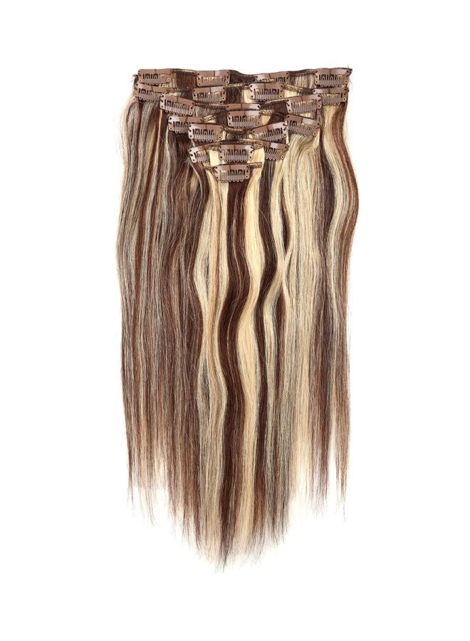 Fabwigs 8-Piece Clip In Human Hair Extension Set 4/24 Medium Brown/Pale Golden Blonde 16inch  - Image 1