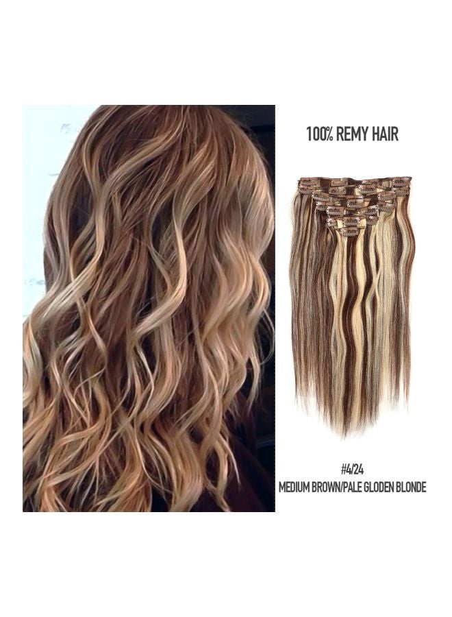 Fabwigs 8-Piece Clip In Human Hair Extension Set 4/24 Medium Brown/Pale Golden Blonde 16inch  - Image 2