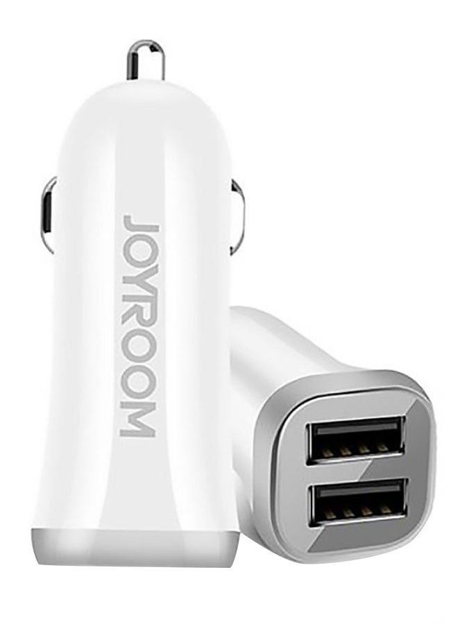 شاحن سيارة بمنفذي USB أبيض - Image 1