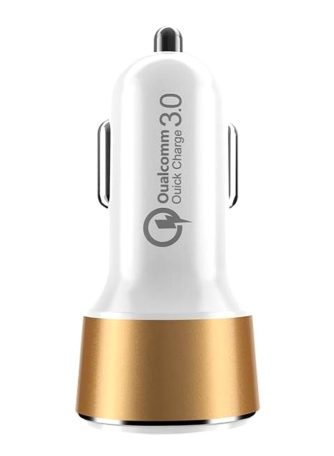 شاحن سيارة بمنفذي USB أبيض/ذهبي - Image 1