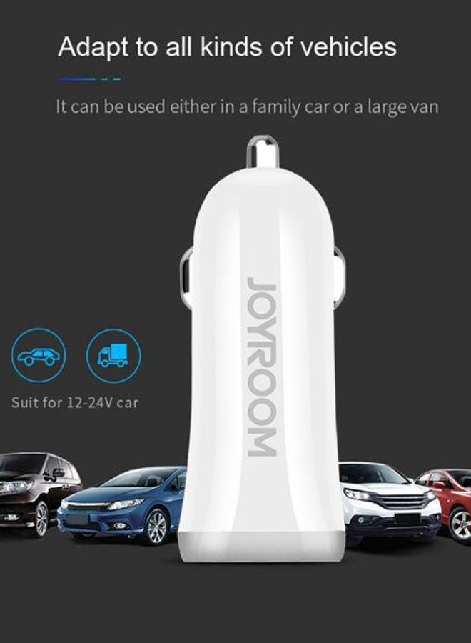 Dual USB Car Charger With Type-C Charging Cable White - Image 2