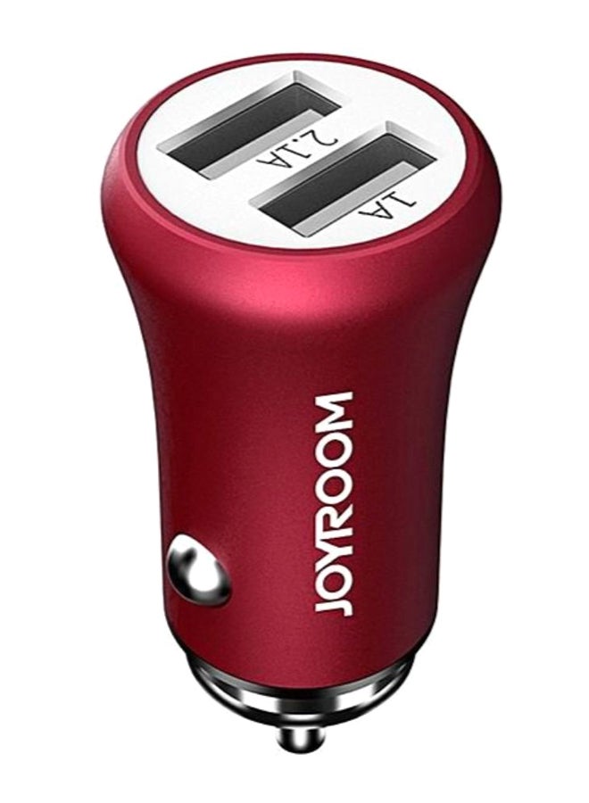شاحن صغير مناسب للسيارة مزوّد بمنفذَي USB أحمر/أبيض - Image 1
