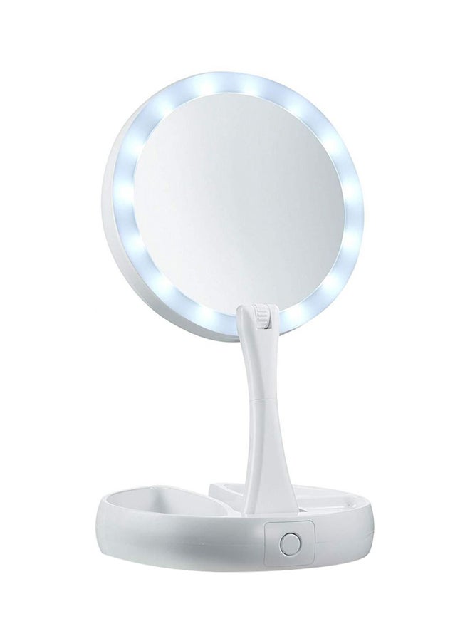 مرآة مكياج مكبر قابلة للطي مع ضوء LED أبيض - Image 1