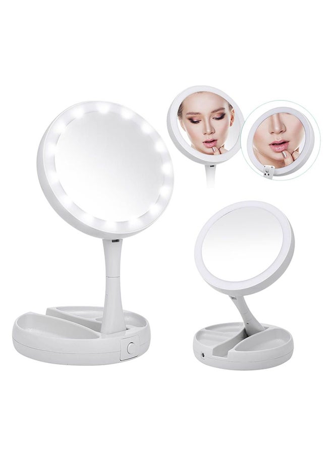 Foldable Magnification Makeup Mirror With Led Light White - Image 3
