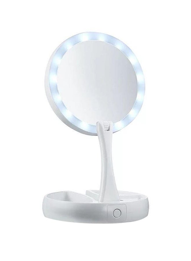 مرآة مكياج مكبر قابلة للطي مع ضوء LED أبيض