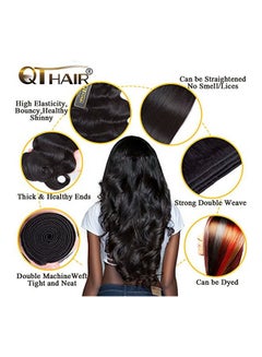 كيو تي هير 4-Piece 12A Brazilian Virgin Hair Body Wave With Free Part Lace Closure Human Hair Weave  Bundles Black  - Image 2