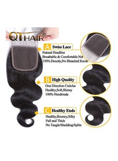 كيو تي هير 4-Piece 12A Brazilian Virgin Hair Body Wave With Free Part Lace Closure Human Hair Weave  Bundles Black  - Image 3