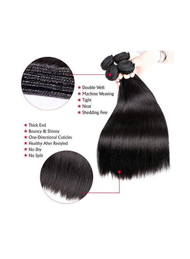 Beauhair 3-Piece Straight Hair Extension Bundles With Lace Closure Black  - Image 2