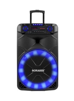 SONASHI 15-Inch Rechargeable Trolley Speaker System-Remote Control And Microphone Usb/Bluetooth/Sd Card Slots And Fm Stereo Radio Led Display - Recording Function Colorful Led Disco Light For Parties SPS-7915RT Black  - Image 1