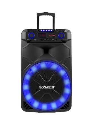 15-Inch Rechargeable Trolley Speaker System-Remote Control And Microphone Usb/Bluetooth/Sd Card Slots And Fm Stereo Radio Led Display - Recording Function Colorful Led Disco Light For Parties SPS-7915RT Black - v1570805185/N30492170A_1