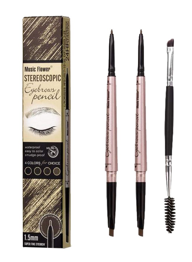 HeyBeauty 2-Piece Dual End Eyebrow Pencil Set With Brush Brown  - Image 2
