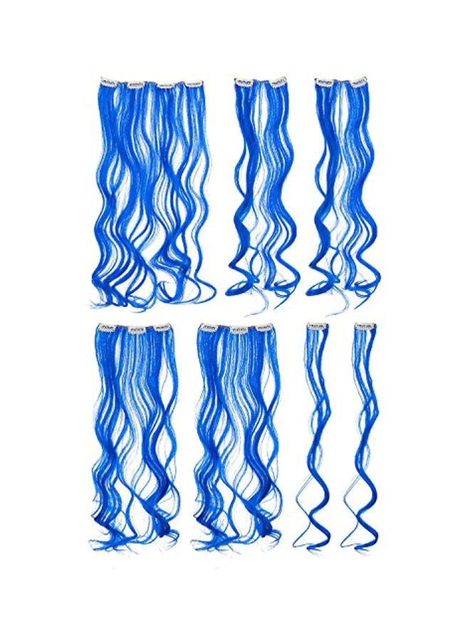 SWACC 7-Piece Clip On Curly Highlight Hair Extension Blue 20inch - Image 1