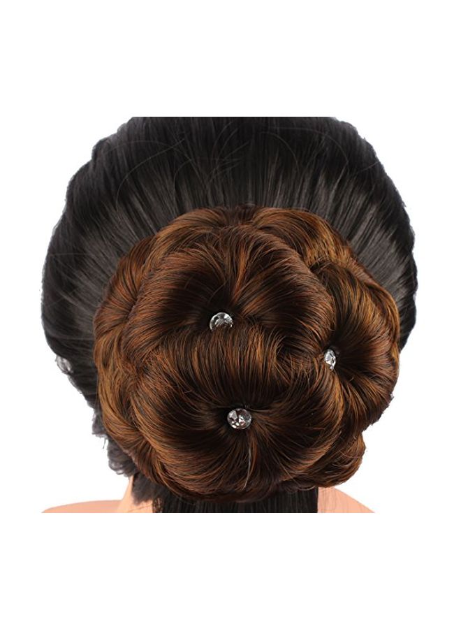 ويكين مجموعة وصلات شعر بتصفيفة كعكة على شكل زهور مرصعة بالألماس الصناعي، من 9 قطع البني الفاتح - Image 3