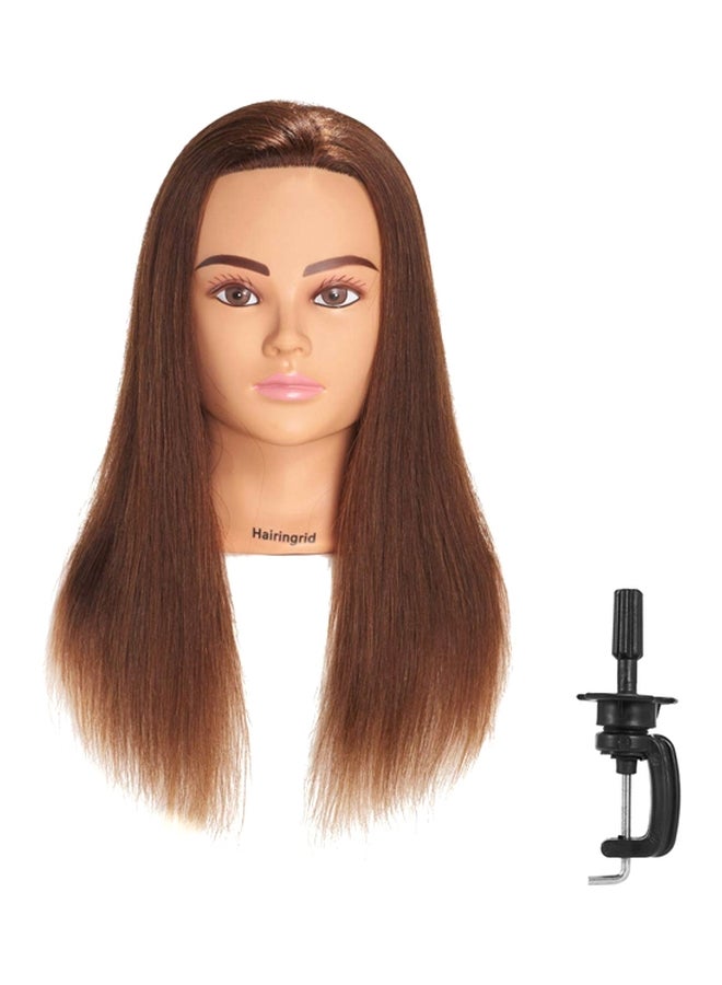 Hairingrid - Human Hair Extension Mannequin Head With Clamp Stand Brown/Black/Silver - Image 1
