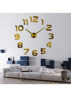 FRIEET 3D Number DIY Wall Clock Acrylic Mirror Sticker Gold 60 x 60centimeter 