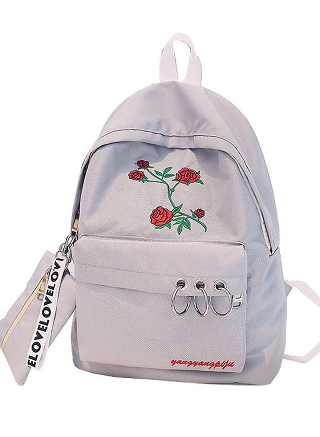 طقم حقيبة ظهر أنيقة بتطريز على شكل زهرة من قطعتين رمادي - Image 1