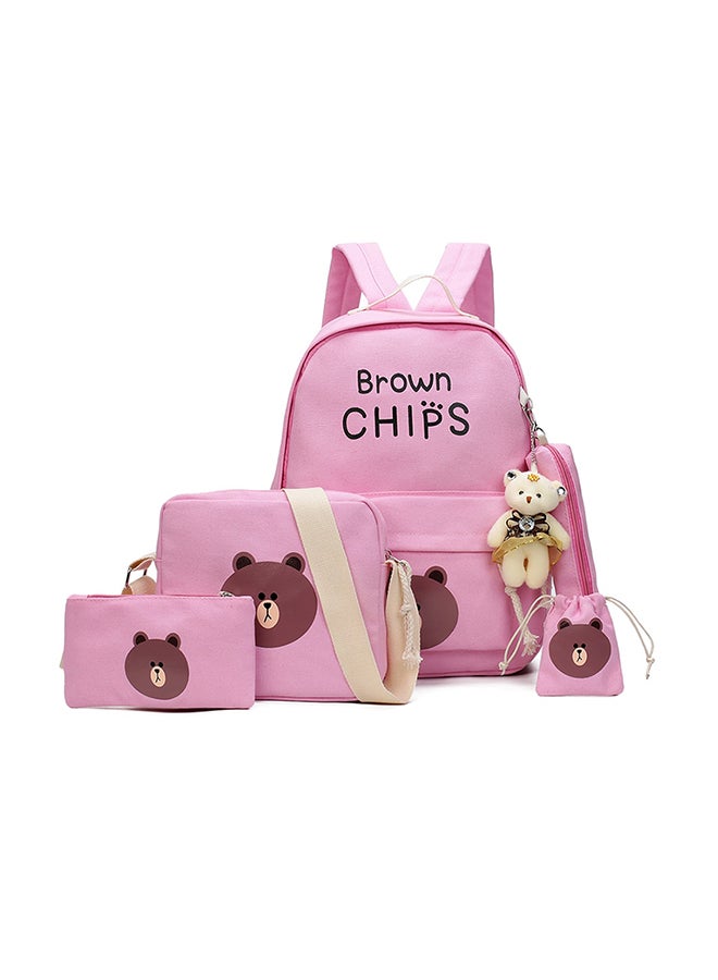 4-Piece Bear Pattern Backpack Set Pink 