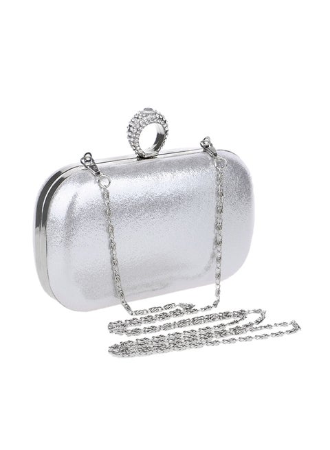 Formal Rhinestone Delicate Ring Button Clutch Silver