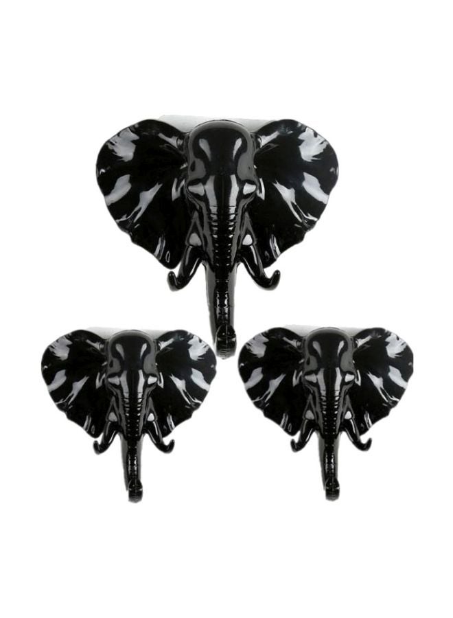 3-Piece Elephant Head Wall Hook Set Black 11x11.5cm 