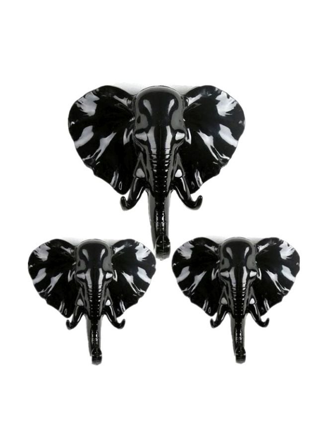 3-Piece Elephant Head Wall Hook Set Black 11x11.5cm 