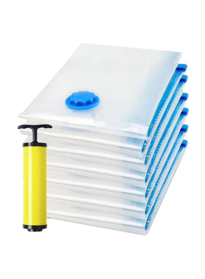 7-Piece Vacuum Storage Bags With Suction Pump White/Blue/Yellow 80x60cm