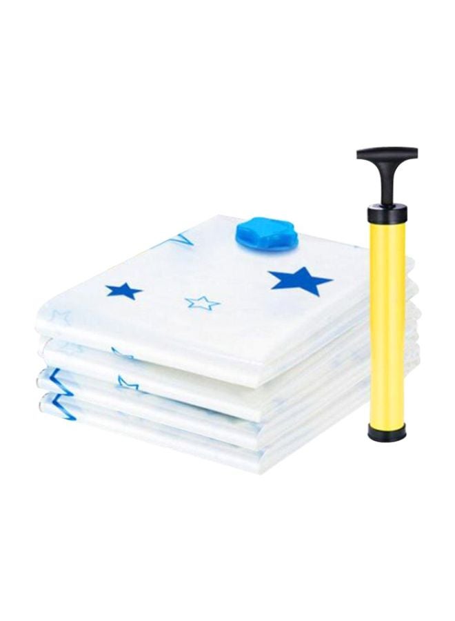 4-Piece Vacuum Storage Bags With Suction Pump White/Blue/Yellow 80x100cm