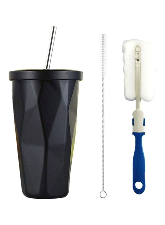 HomeyStyle - Irregular Diamond Shaped Tumbler With Straw And Lid Set Black/White - Image 1
