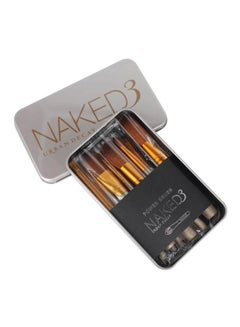NAKED3 12-Piece Cosmetic Makeup Brush Set Gold/Grey 
