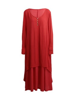 Long Sleeve Solid Boho Maxi Dress Red