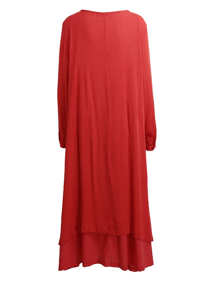 Generic - Long Sleeve Solid Boho Maxi Dress Red - Image 1