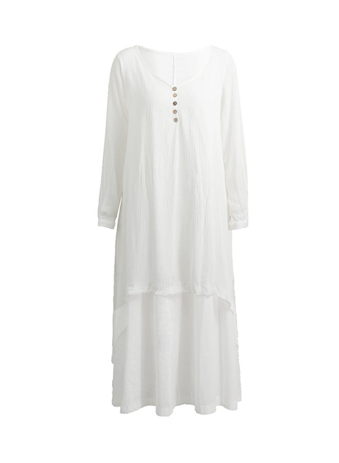 Long Sleeve Solid Boho Maxi Dress White - Image 1