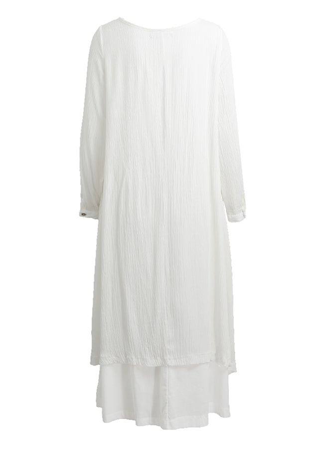 Long Sleeve Solid Boho Maxi Dress White - Image 2