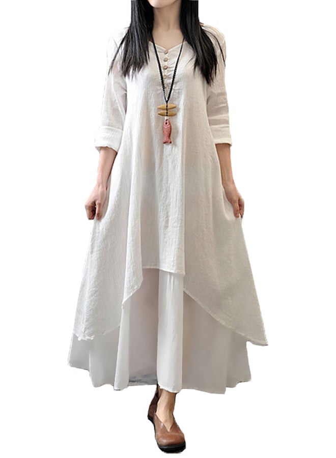 Long Sleeve Solid Boho Maxi Dress White - Image 3