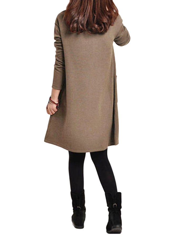 Long Sleeves Loose Dress With Pocket Coffee - Image 2