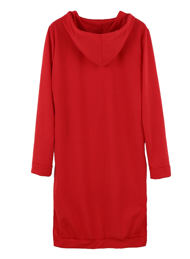 Long Sleeve Sweatshirt Dress With Pockets Red - Image 2
