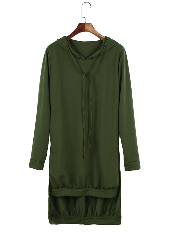 Long Sleeve Sweatshirt Dress With Pockets Dark Green - Image 1
