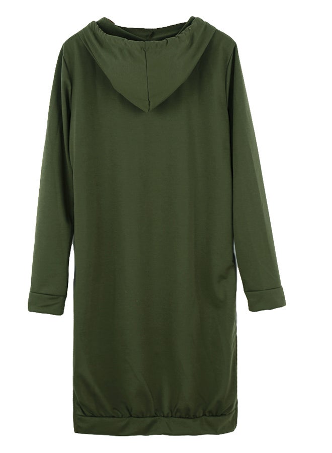 Long Sleeve Sweatshirt Dress With Pockets Dark Green - Image 2