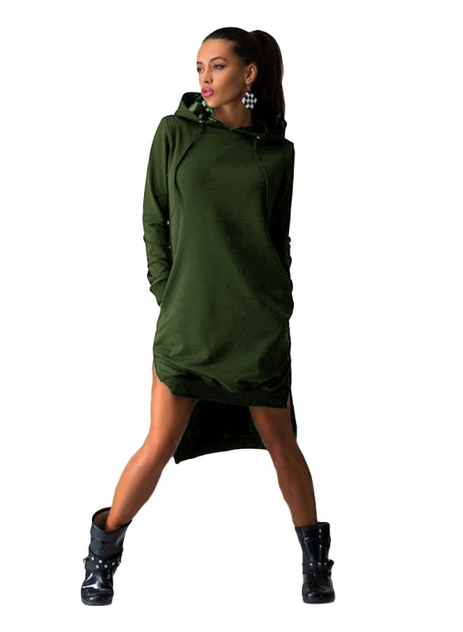Long Sleeve Sweatshirt Dress With Pockets Dark Green - Image 3