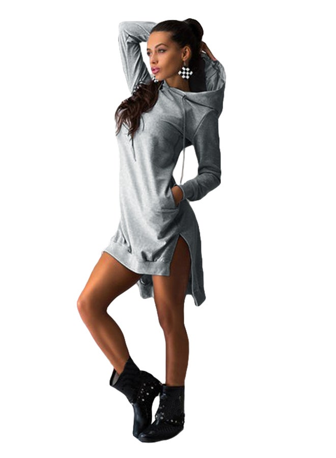 Long Sleeve Sweatshirt Dress With Pockets Grey  - Image 1